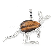 Natural Tiger Eye Pendants, with Platinum Tone Brass Findings, Kangaroo, 34x48x6.5~7mm, Hole: 5.5x7mm(G-A176-A05)