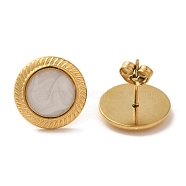 Ion Plating(IP) 304 Stainless Steel Flat Round Stud Earrings, wtih Enamel, Real 18K Gold Plated, 15mm(EJEW-C114-04B-G)