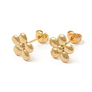 Rack Plating Brass Flower Stud Earrings for Women, Cadmium Free & Lead Free, Real 18K Gold Plated, 10x10mm, Pin: 0.8mm(EJEW-P221-27G)