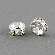 Flat Round Brass Grade A Rhinestone Spacers Beads, Silver Color Plated, Crystal, 4x2mm, Hole: 1mm(X-KK-S120-A)