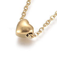 304 Stainless Steel Pendant Necklaces, with Cable Chains and Lobster Claw Clasps, Heart, Golden, 17.6 inch(44.8cm), 1.5mm(NJEW-F275-35G)
