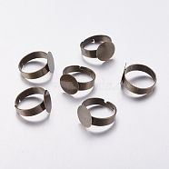 Brass Pad Ring Components, Adjustable, Flat Round, Antique Bronze, Lead Free, Cadmium Free and Nickel Free, Size: about 3~4.5mm wide, 18mm inner diameter, Cap: 12mm in diameter(J0JR9-NFAB)