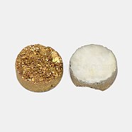 Electroplate Natural Druzy Crystal Cabochons, Flat Round, Dyed, Gold, 8x3~6mm(G-L047-8mm-01)