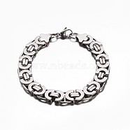 201 Stailess Steel Byzantine Chain Bracelets, with Lobster Claw Clasps, Stainless Steel Color, 8-1/4 inch(210mm), 11x5mm(BJEW-G469-12P)
