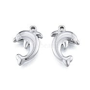 304 Stainless Steel Pendant, Dolphin Charms, Stainless Steel Color, 22.5x14x3mm, Hole: 1.6mm(STAS-B027-09P)