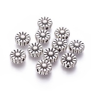 Tibetan Style Alloy Flower Beads, Lead Free & Cadmium Free, Antique Silver, 11x5mm, Hole: 2mm(TIBEP-GC190-AS-RS)