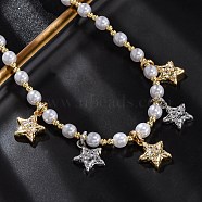 Brass Micro Pave Clear Cubic Zirconia Beaded Necklaces, with ABS Imitation Pearl Beads , Cadmium Free & Lead Free, Long-Lasting Plated, Rack Plating, Real 18K Gold Plated, 16.81 inch(42.7cm)(NJEW-Z059-05PG-02)