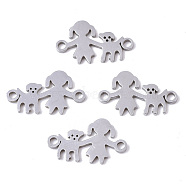 201 Stainless Steel Links connectors, Laser Cut Links, Girl with Dog, Stainless Steel Color, 10x16.5x1mm, Hole: 1.5mm(STAS-R104-003P)