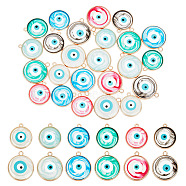 PandaHall Elite 24Pcs 12 Styles Transparent Evil Eye Resin Pendants, with Golden Tone Zinc Alloy Findings, Flat Round Charm, Mixed Color, 18~21x16~18x2.5mm, Hole: 1.2~1.8mm, 2pcs/style(RESI-PH0001-87)