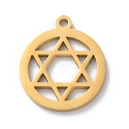 304 Stainless Steel Pendants, Laser Cut, Ring with Star of David Charm, Real 18K Gold Plated, 17.5x15x1mm, Hole: 1.5mm(STAS-S149-10G)