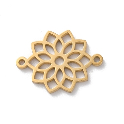 304 Stainless Steel Hollow Chakra Links, Real 18K Gold Plated and Fine Polishing, Flower, 12x15.5x1mm, Hole: 1mm(STAS-S149-05B)