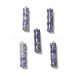 Natural Blue Spot Jasper Pendants, Bamboo Stick Charms, with Stainless Steel Color Tone 304 Stainless Steel Loops, 45x12.5mm, Hole: 2mm(G-I340-A01)