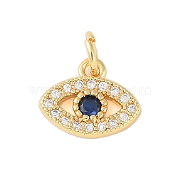 Rack Plating Brass Cubic Zirconia Pendants, with Jump Ring, Long-Lasting Plated, Lead Free & Cadmium Free, Evil Eye Charms, Real 18K Gold Plated, 9x11x2mm, Hole: 3mm(KK-Z060-03G-02)