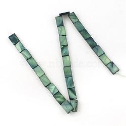 Natural Sea Shell Beads Strands, Rectangle, Dark Green, 15.5x9.5~10x3mm, Hole: 1.5mm, about 26pcs/strand, 15.3 inch(SSHEL-Q296-31)
