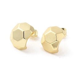 Hexagon Brass Stud Earrings, Half Hoop Earrings, Real 18K Gold Plated, 15x11.5mm(EJEW-P254-03G)