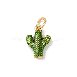 Brass Enamel Pendants, Cactus Charms, Cadmium Free & Lead Free, Rack Plating, Long-Lasting Plated, with Jump Ring, Lime Green, Real 18K Gold Plated, 12x9x3mm, Hole: 3mm(X-KK-P339-22G-02)