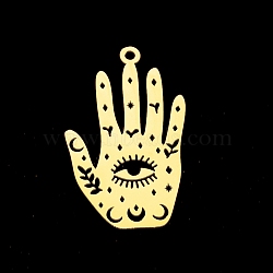 201 Stainless Steel Pendants, Laser Cut, Palm with Eye, Golden, 30x18x1mm, Hole: 1.6mm(STAS-T056-LA322-2)