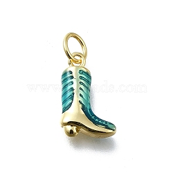 Brass Enamel Pendants, Cowboy Boots Charm, with Jump Ring, Long-Lasting Plated, Lead Free & Cadmium Free, Rack Plating, Real 18K Gold Plated, Teal, 13x8.5x3mm, Hole: 3mm(KK-K400-50G-03B)