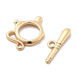 Brass Toggle Clasps, Teapot, Real 18K Gold Plated, Teapot: 17x13x2mm, Hole: 1.2mm; Bar: 18.5x5x2mm, Hole: 1.2mm(KK-L222-010G)