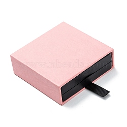 Square 3D Floating Frame Jewelry Display Holders, with Polyester Ribbon & Paper Outer Box, for Ring Necklace Bracelet Earring Storage, Pink, 6.9x6.9x2cm(CON-D010-01D)