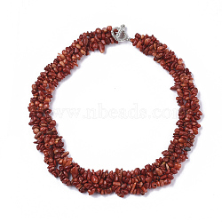 3-Layered Synthetic Coral Chip Beaded Necklaces, with Tibetan Style Alloy Toggle Clasps, 17.5~18.7 inch(445~475mm)(NJEW-S419-01E)