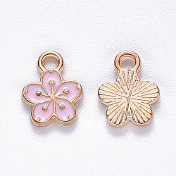 Alloy Enamel Charms, Flower, Light Gold, Pink, 12x9x2mm, Hole: 1.8mm(ENAM-S121-054A)