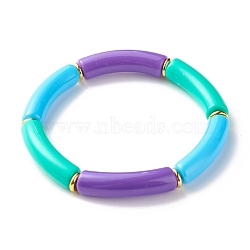 Candy Color Chunky Tube Beads Stretch Bracelet, Acrylic Beads Bracelet for Women, Golden, Dark Orchid, Inner Diameter: 2-1/8 inch(5.5cm)(BJEW-JB07298-03)