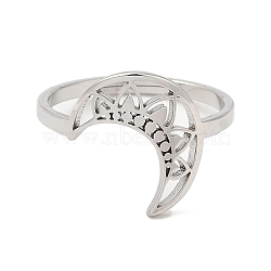 Non-Tarnish 304 Stainless Steel Adjustable Rings, Moon, Stainless Steel Color, US Size 6(16.5mm)(RJEW-K245-49P)