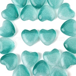 20Pcs Transparent Spray Painted Glass Beads, Heart, Dark Cyan, 12x12x5.5mm, hole: 0.5~1mm(GLAA-YW0004-79G)