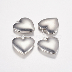 316 Stainless Steel Locket Pendants, Photo Frame Charms for Necklaces, Heart, Stainless Steel Color, 25x23x6mm, Hole: 2mm(X-STAS-G168-09P)