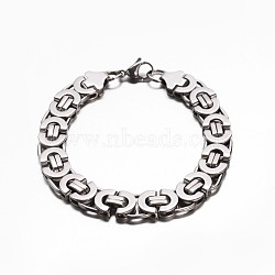 Tarnish Resistant 201 Stailess Steel Byzantine Chain Bracelets, with Lobster Claw Clasps, Stainless Steel Color, 8-1/4 inch(210mm), 11x5mm(BJEW-G469-12P)