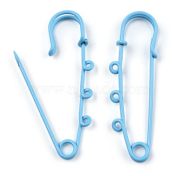 Spray Painted Iron Brooch Findings, Kilt Pins with Triple Loops, Light Sky Blue, 50x50x5.5mm, Hole: 2.5mm(IFIN-K043-01B-03)