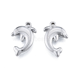 Non-Tarnish 304 Stainless Steel Pendant, Dolphin Charms, Stainless Steel Color, 22.5x14x3mm, Hole: 1.6mm(STAS-B027-09P)