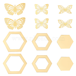2 Sets 2 Style Hexagon & Butterfly 3D Acrylic Mirrors Wall Stickers, for Home Living Room Decoration, Gold, 1set/style(DIY-GA0002-51A)