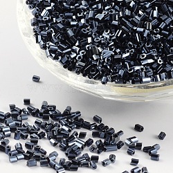 11/0 Two Cut Glass Seed Beads, Hexagon, Black, hole: about 0.8mm, about 4500pcs/50g(X-CSDB706)