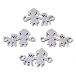 Tarnish Resistant 201 Stainless Steel Links connectors, Laser Cut Links, Girl with Dog, Stainless Steel Color, 10x16.5x1mm, Hole: 1.5mm(STAS-R104-003P)