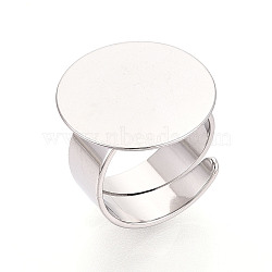 201 Stainless Steel Adjustable Ring Base Findings, Flat Round Pad Ring Settings, Stainless Steel Color, 17mm, Tray Size: 20mm(STAS-N122-02B-P-1)