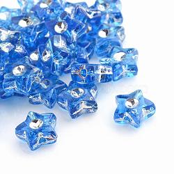 (Holiday Stock-Up Sale)Plating Transparent Acrylic Beads, Silver Metal Enlaced, Star, Royal Blue, 9x8.5x4mm, Hole: 1mm, about 3000pcs/500g(PACR-Q107-03)
