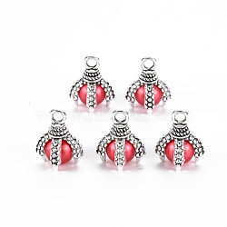 Tibetan Style Alloy Charms, ABS Plastic Imitation Pearl Beads, Cadmium Free & Lead Free, Claw, Crimson, 14x11x11mm, Hole: 2mm(PALLOY-S120-249B-RS)