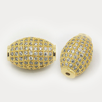 Brass Micro Pave Cubic Zirconia Beads, Oval, Golden, 16x11.5mm, Hole: 2mm