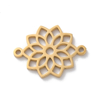 304 Stainless Steel Hollow Chakra Links, Real 18K Gold Plated and Fine Polishing, Flower, 12x15.5x1mm, Hole: 1mm