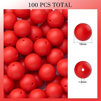 100Pcs Silicone Beads Round Rubber Bead 15MM Loose Spacer Beads for DIY Supplies Jewelry Keychain Making, Dark Red, 15mm