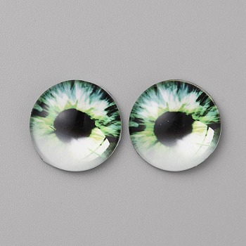 Glass Cabochons, Half Round/Dome with Eye Pattern, Light Green, 20x5.5mm