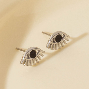 304 Stainless Steel Exaggerated Eye Stud Earrings - High-end, Versatile Ear Decorations, Platinum, 8x13mm