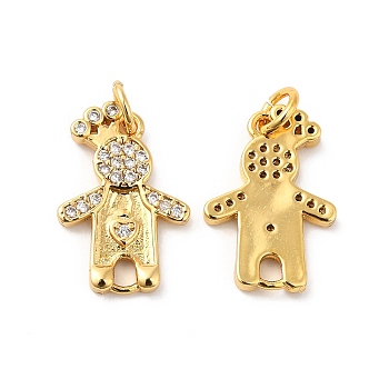 Rack Plating Brass Micro Pave Cubic Zirconia European Dangle Charms, Long-Lasting Plated, Lead Free & Cadmium Free, Human, Real 18K Gold Plated, 18x13x2mm, Hole: 2mm
