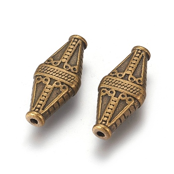 Tibetan Style Alloy Beads, Rhombus, Antique Bronze, Lead Free & Cadmium Free & Nickel Free, 22x10x5mm, Hole: 1.4mm