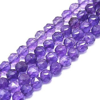 Natural Amethyst Beads Strands, Faceted, Round, 8mm, Hole: 1.2mm, about 46~48pcs/strand, 15.59 inch(39.6cm)