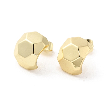 Hexagon Brass Stud Earrings, Half Hoop Earrings, Real 18K Gold Plated, 15x11.5mm