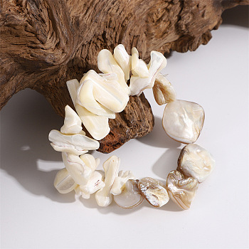 Natural Shell Beads Stretch Bracelets, Light Yellow, Inner Diameter: 2-1/8 inch(5.5cm)