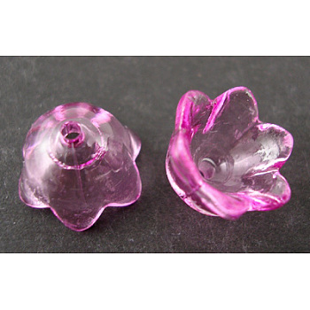 Transparent Acrylic Beads, Flower, Dyed, Fuchsia, about 10mm wide, 6mm thick, hole:1.5mm